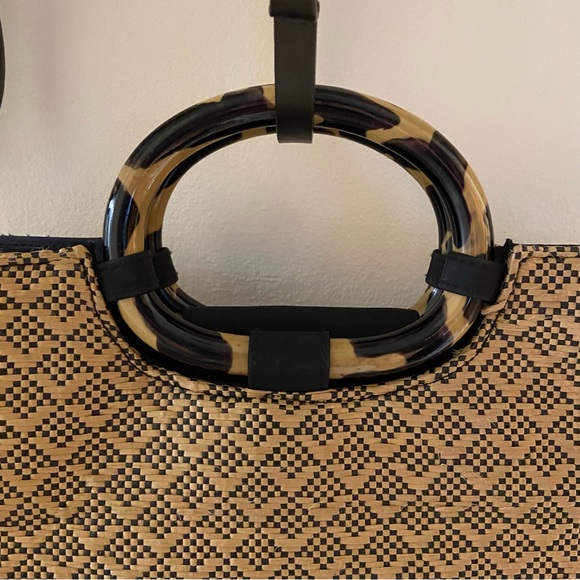 Vintage Marlo basketweave leopard handle satchel bag - Picture 3 of 7